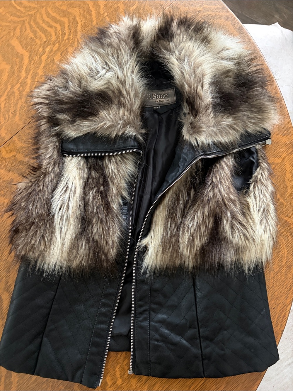 iSono Black Quilted Vest with Faux Fur Trim